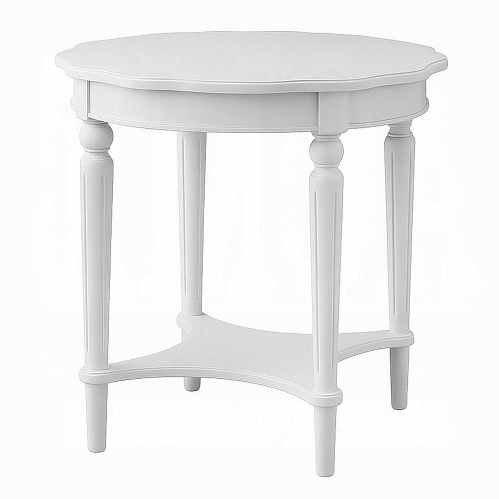 Fordon Wooden End Table Scalloped Round Top French Antique White Finish AMF-82912
