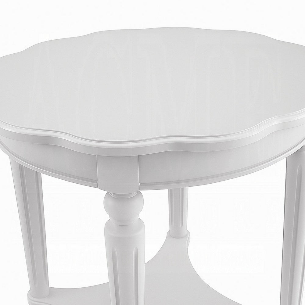 Fordon Wooden End Table Scalloped Round Top French Antique White Finish AMF-82912