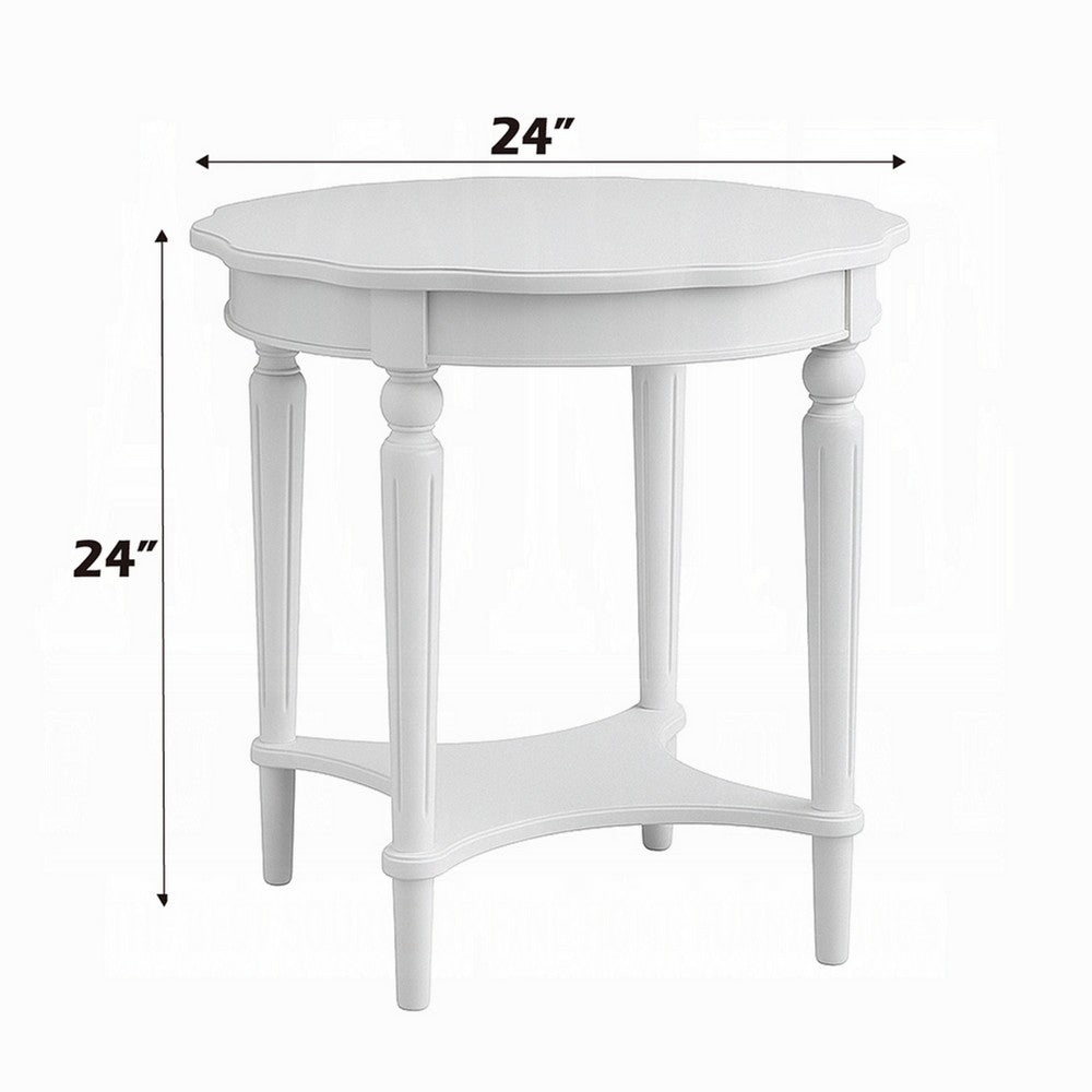 Fordon Wooden End Table Scalloped Round Top French Antique White Finish AMF-82912