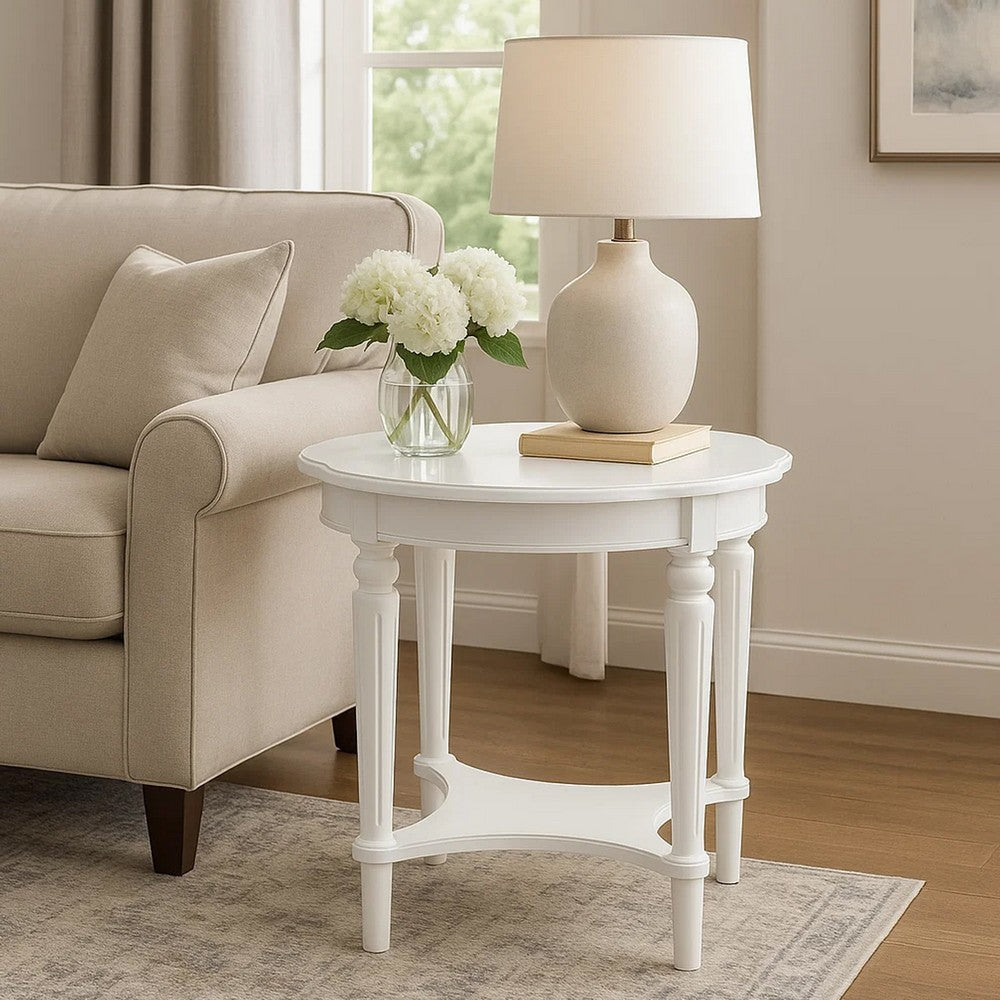 Fordon Wooden End Table Scalloped Round Top French Antique White Finish AMF-82912