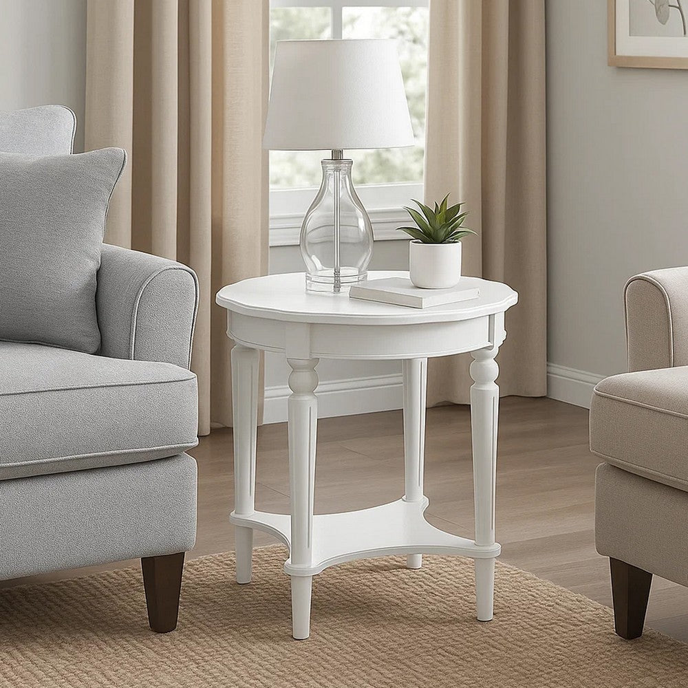 Fordon Wooden End Table Scalloped Round Top French Antique White Finish AMF-82912