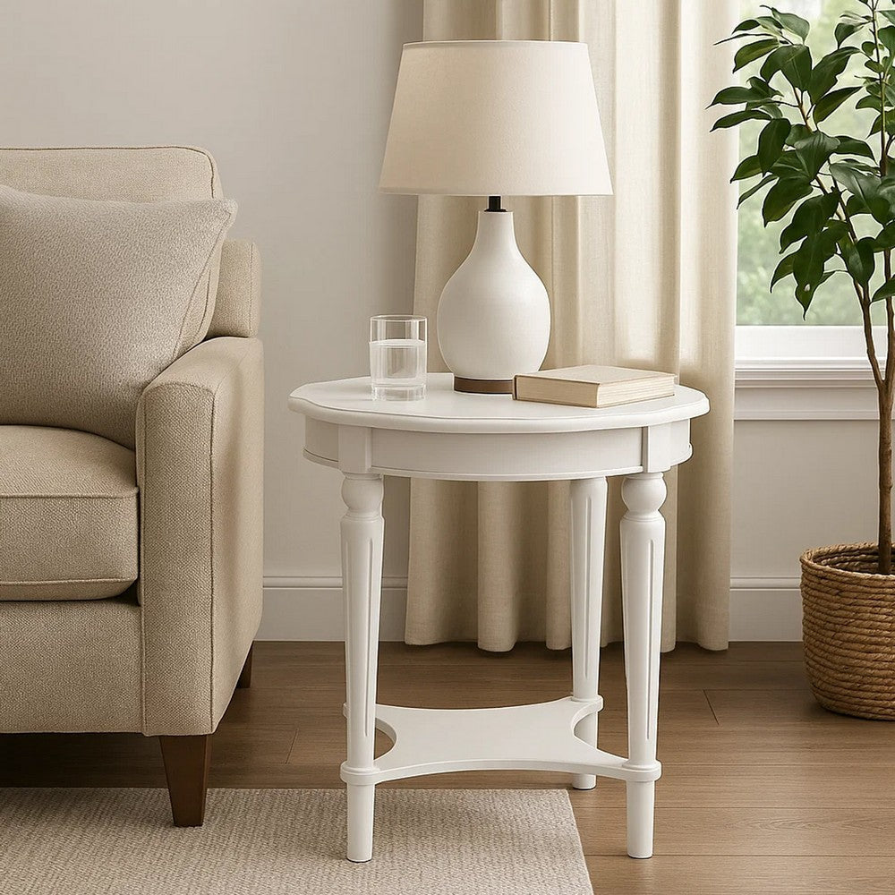 Fordon Wooden End Table, Scalloped Round Top, French Antique White Finish