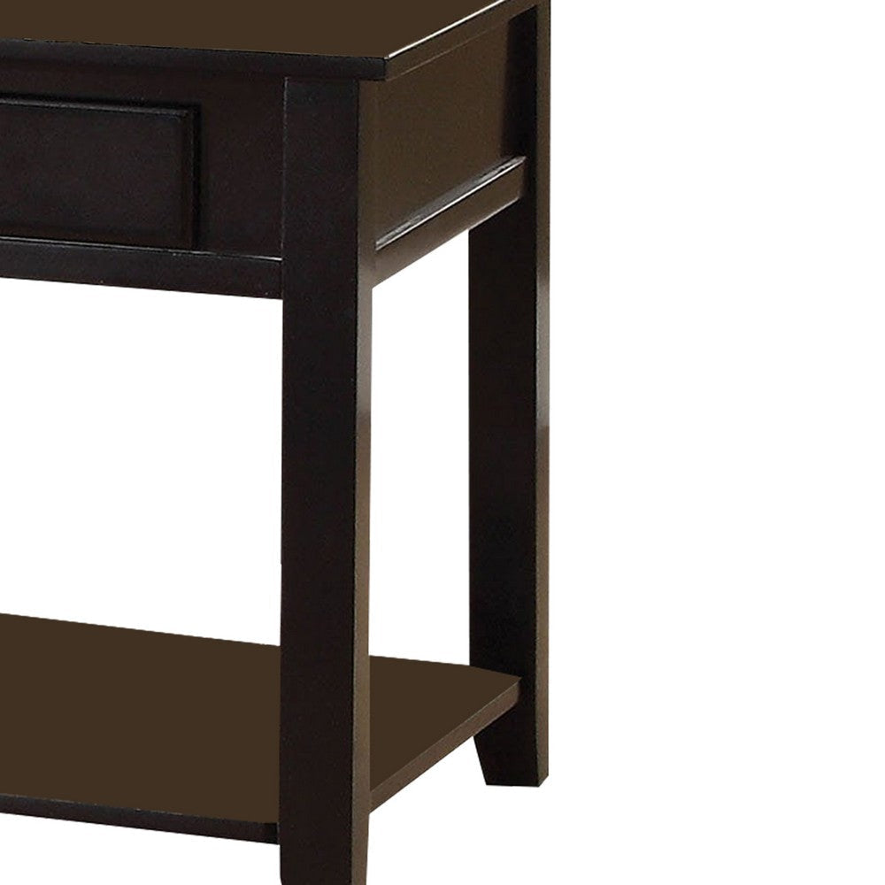 Wooden End Table with One Drawer and One Shelf Black AMF-82952