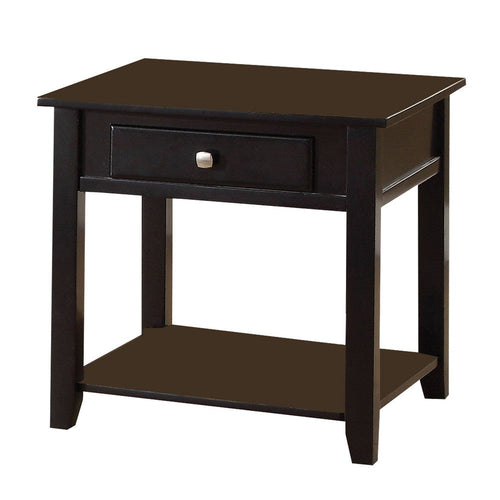 Wooden End Table with One Drawer and One Shelf, Black