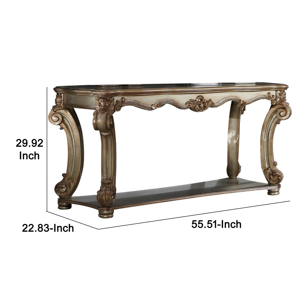 Wood Sofa Table with Bottom Shelf in Golden Brown