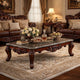 Traditional Style Rectangular Wood and Marble Coffee Table, Walnut Brown