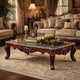 Traditional Style Rectangular Wood and Marble Coffee Table, Walnut Brown
