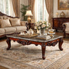 Traditional Style Rectangular Wood and Marble Coffee Table, Walnut Brown