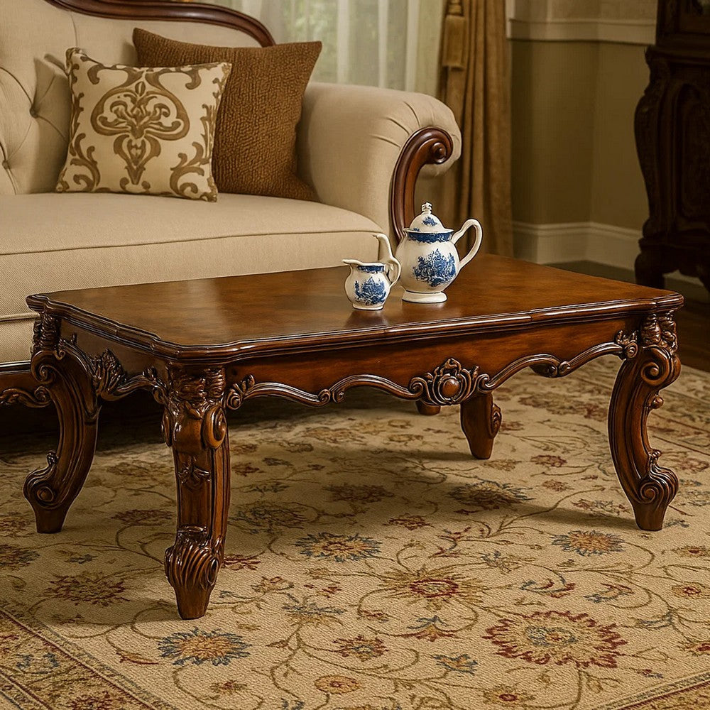 Coffee Table 36 Inch Rectangular Top Scrolled Legs Brown AMF-83130