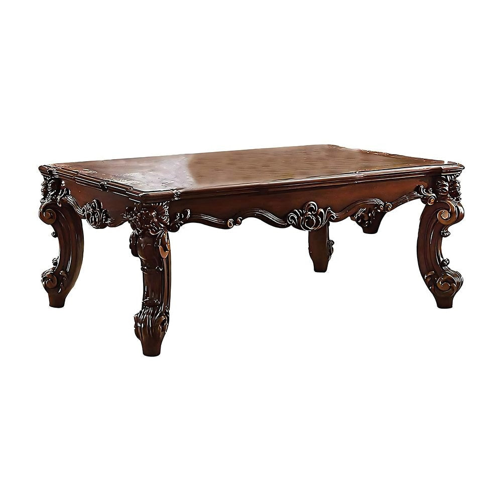 Coffee Table 36 Inch Rectangular Top Scrolled Legs Brown AMF-83130