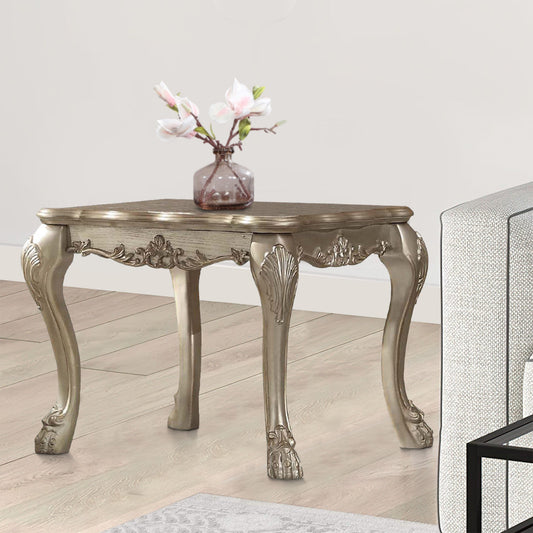 Wood End Table | Gold Patina Finish