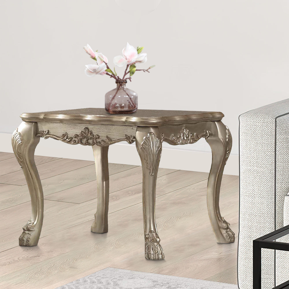 Wood End Table | Gold Patina Finish