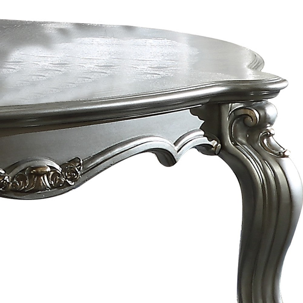 Oval Shaped Wooden Coffee Table with Cabriole Leg Support Silver AMF-83465