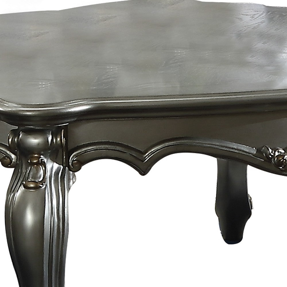 Oval Shaped Wooden Coffee Table with Cabriole Leg Support Silver AMF-83465