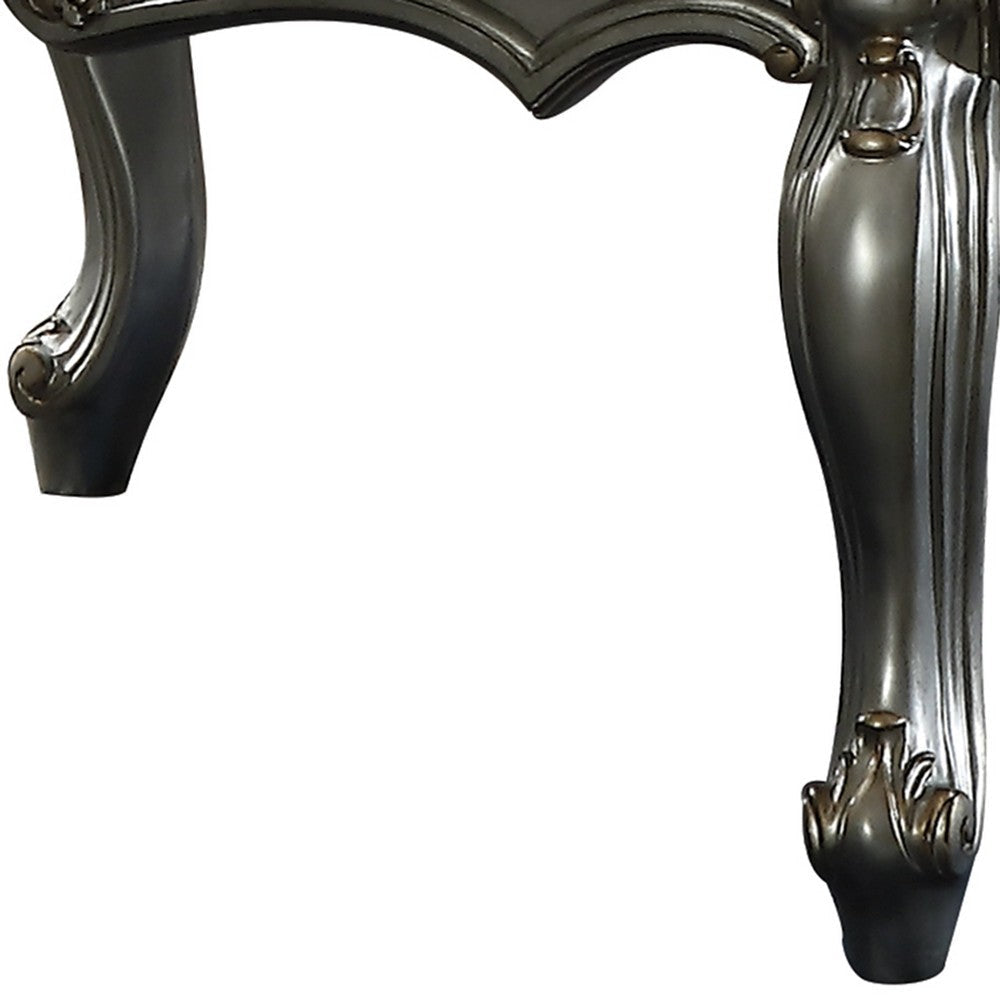 Oval Shaped Wooden Coffee Table with Cabriole Leg Support Silver AMF-83465