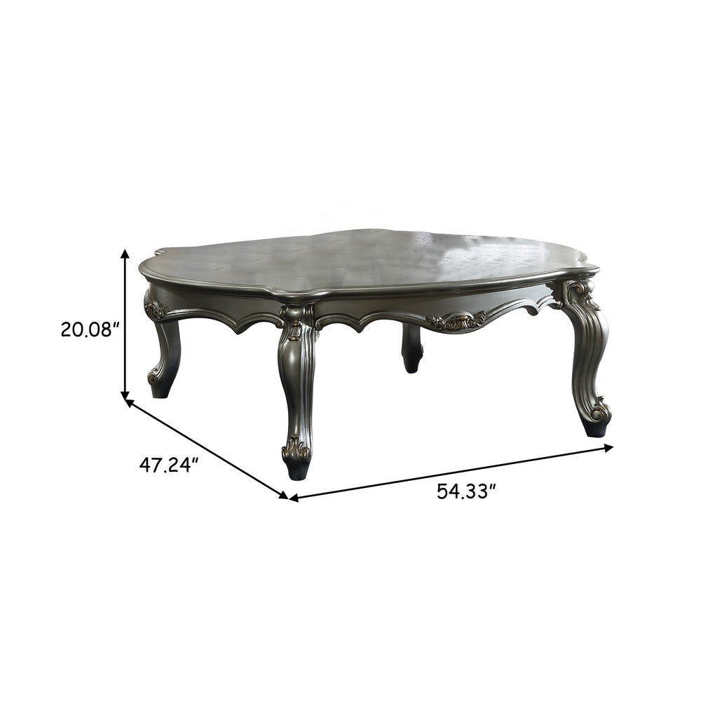 Oval Shaped Wooden Coffee Table with Cabriole Leg Support Silver AMF-83465