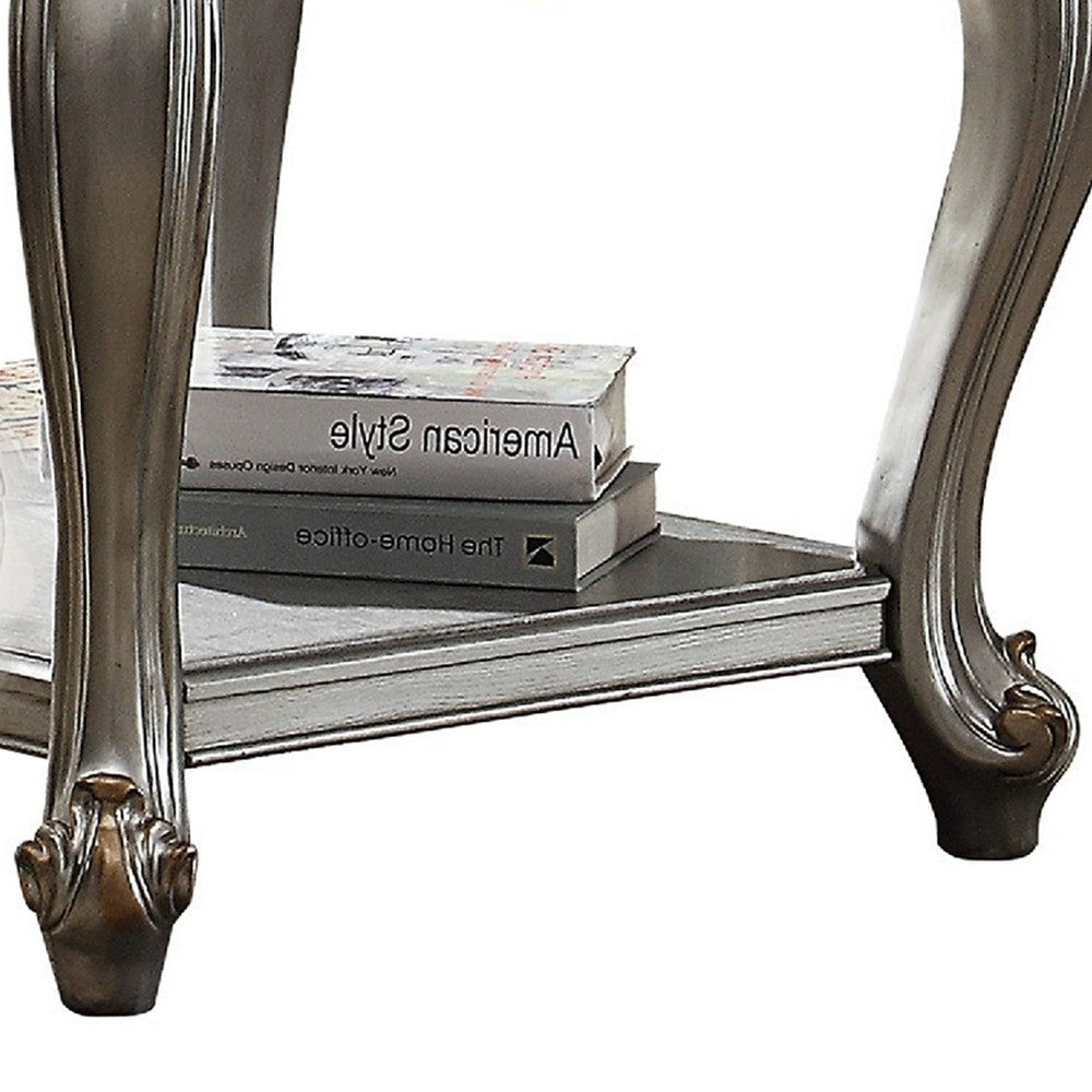 Side End Table Scalloping Polyresin Carvings and Bottom Shelf Silver AMF-83467