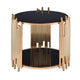 Modern Metal and Glass End Table with Tubing Design, Black and Gold