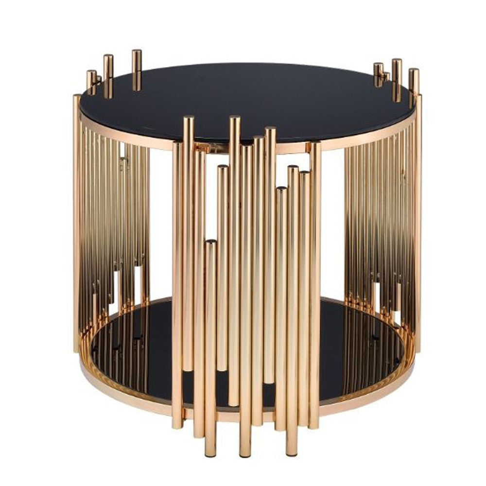 Modern Metal and Glass End Table with Tubing Design Black and Gold AMF-84492