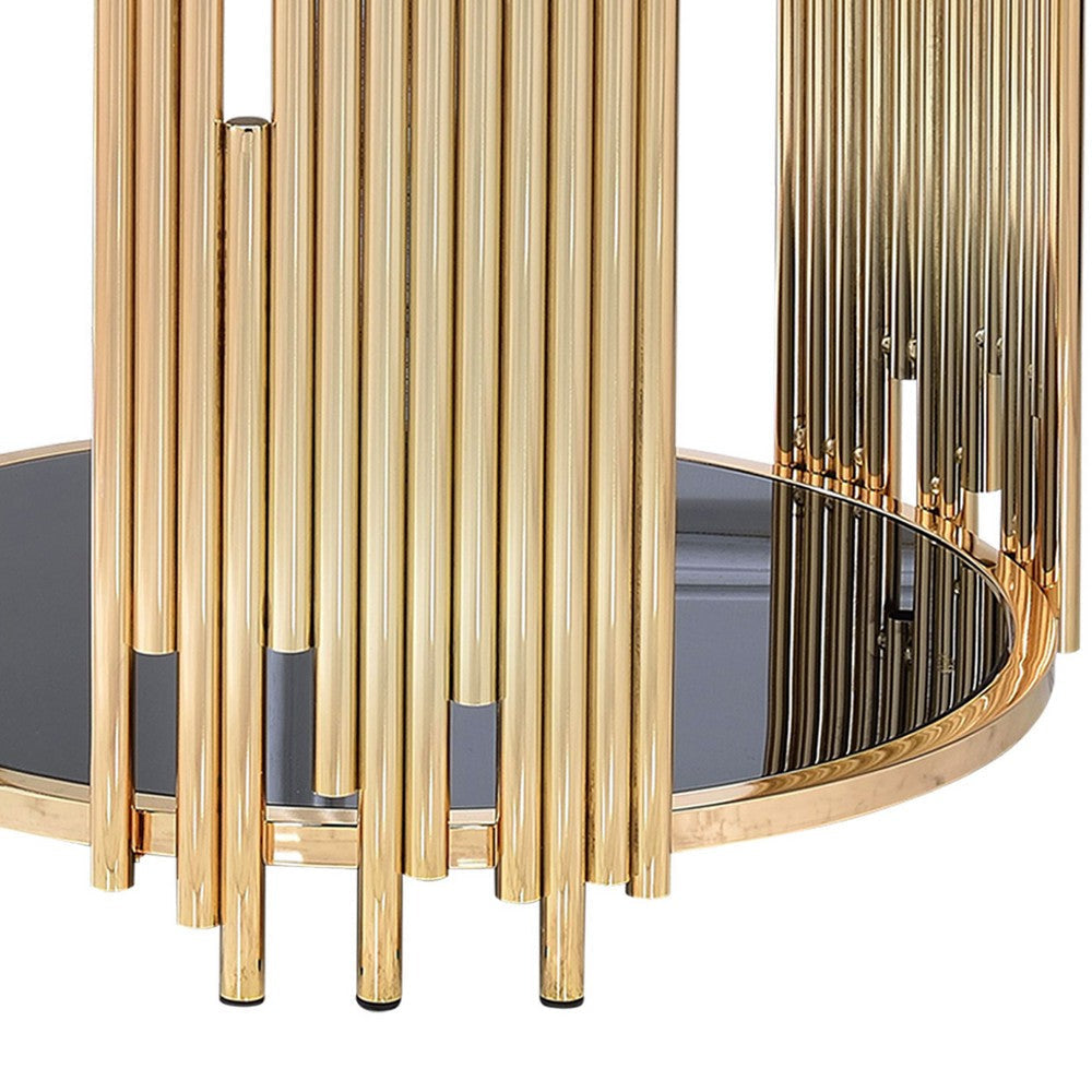 Modern Metal and Glass End Table with Tubing Design Black and Gold AMF-84492