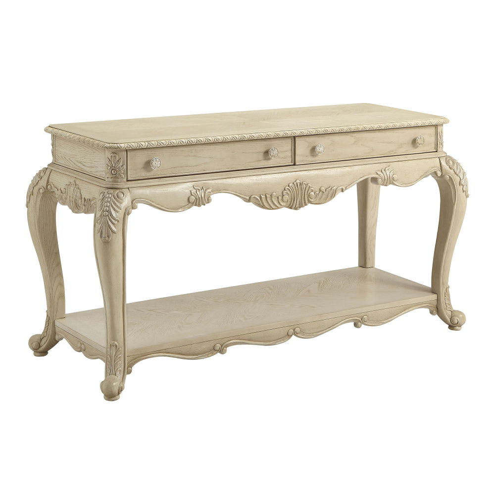 30" 2-Drawer Console Table with Bottom Shelf, Antique White