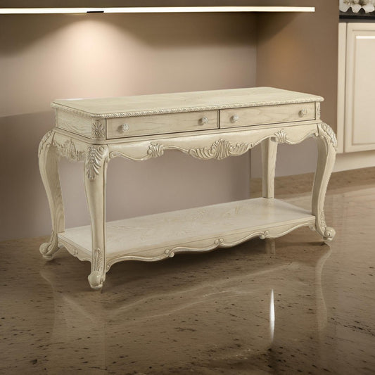 Vintage Sofa Table | 2 Drawers | 1 Shelf | White