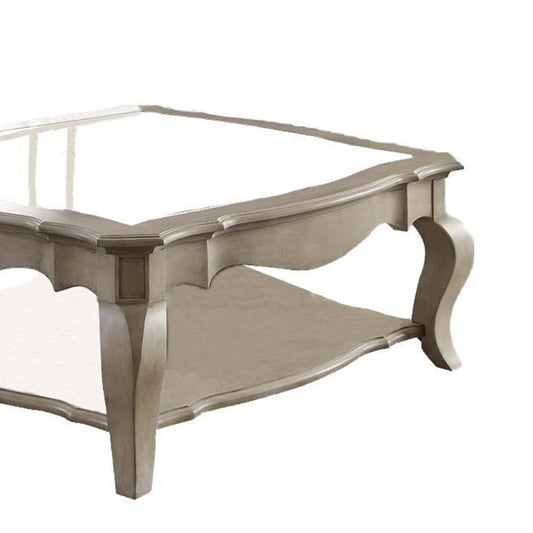 18" Glass Top Wooden Coffee Table, Antique Taupe