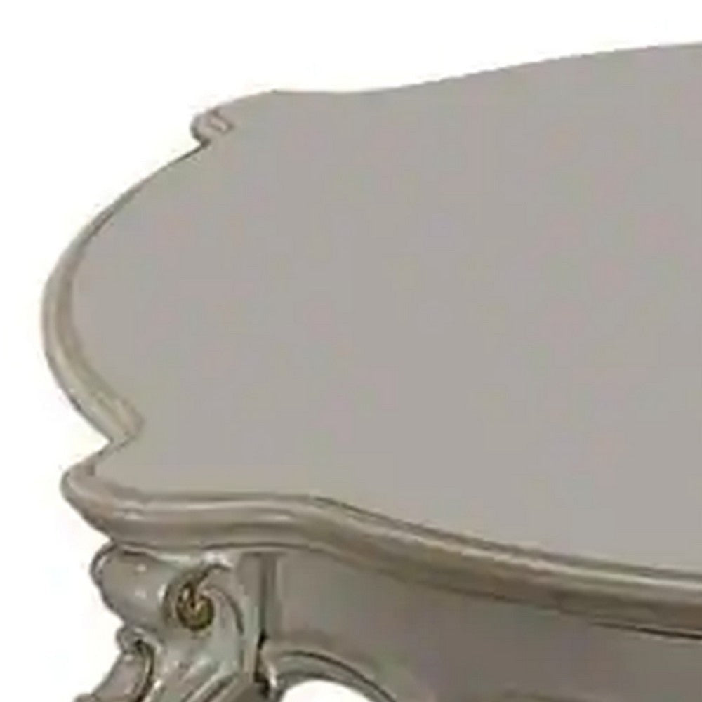 Vintage Style Wooden Coffee Table with Scrolled Apron and Cabriole Legs Pearl White AMF-86880