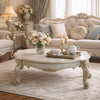Vintage Style Wooden Coffee Table with Scrolled Apron and Cabriole Legs, Pearl White