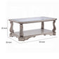 Wooden Coffee Table with Inserted Glass Top and Scrolled Legs, Silver and Clear - 86930