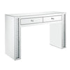 Mirror Accented Two Drawers Wooden Vanity Desk With Faux Crystal Inlay Silver By Casagear Home AMF-90157