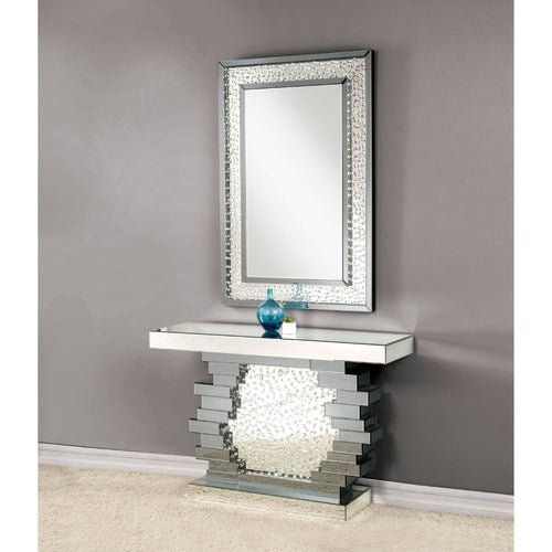 Console Table | Studded Faux Crystals | Black & Clear Mirror