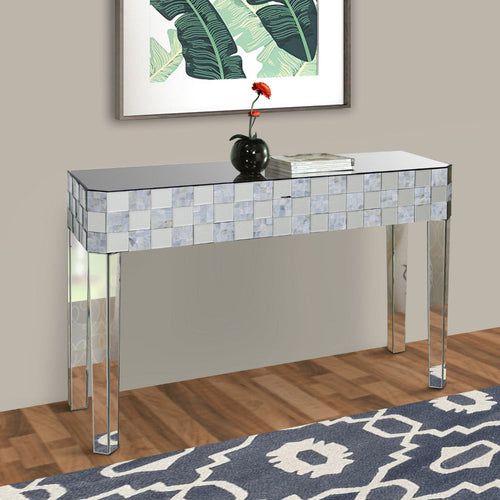 Console Table | Frosted Chequered Glass Top | Clear Finish