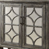 Wooden Console Table with 2 Doors and Mirror Fronts, Weathered Gray