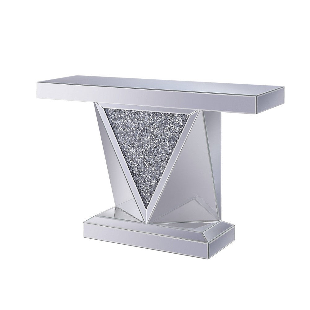 Console Table | Faux Crystals Inlay | Wood & Mirror | Clear