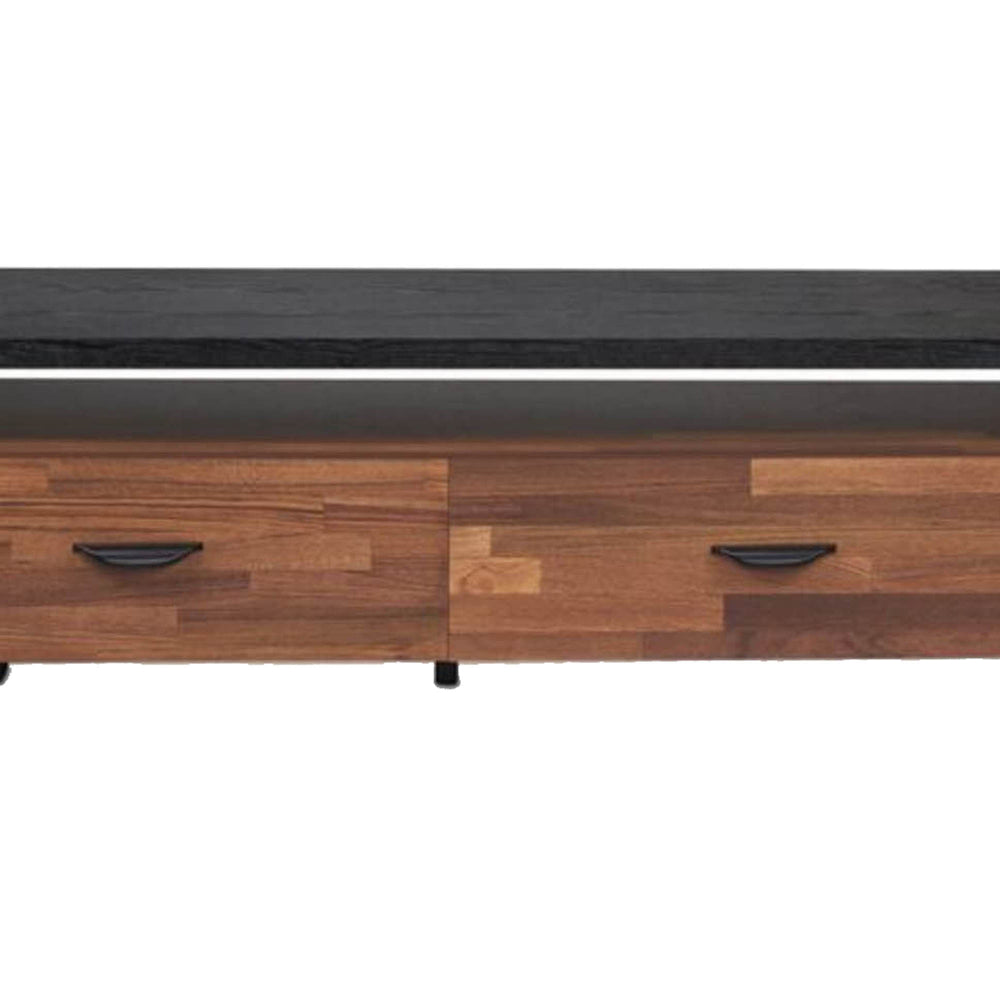 67"2-Drawer Metal and Wood TV Stand, Black and Brown