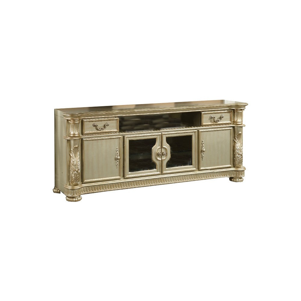 Alluring TV Stand, Gold Patina & Bone