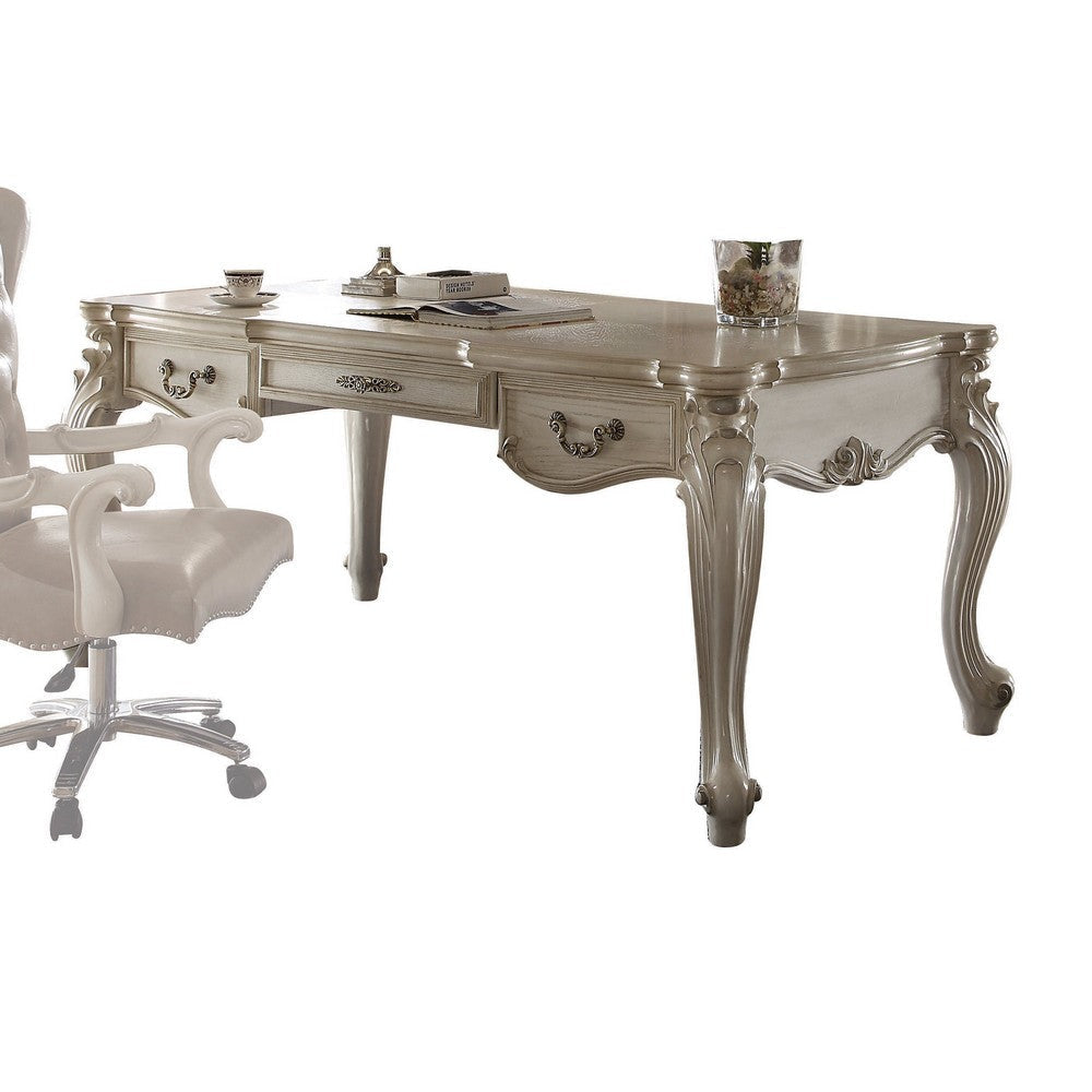 Wooden Executive Desk With 3 Drawers in Bone White