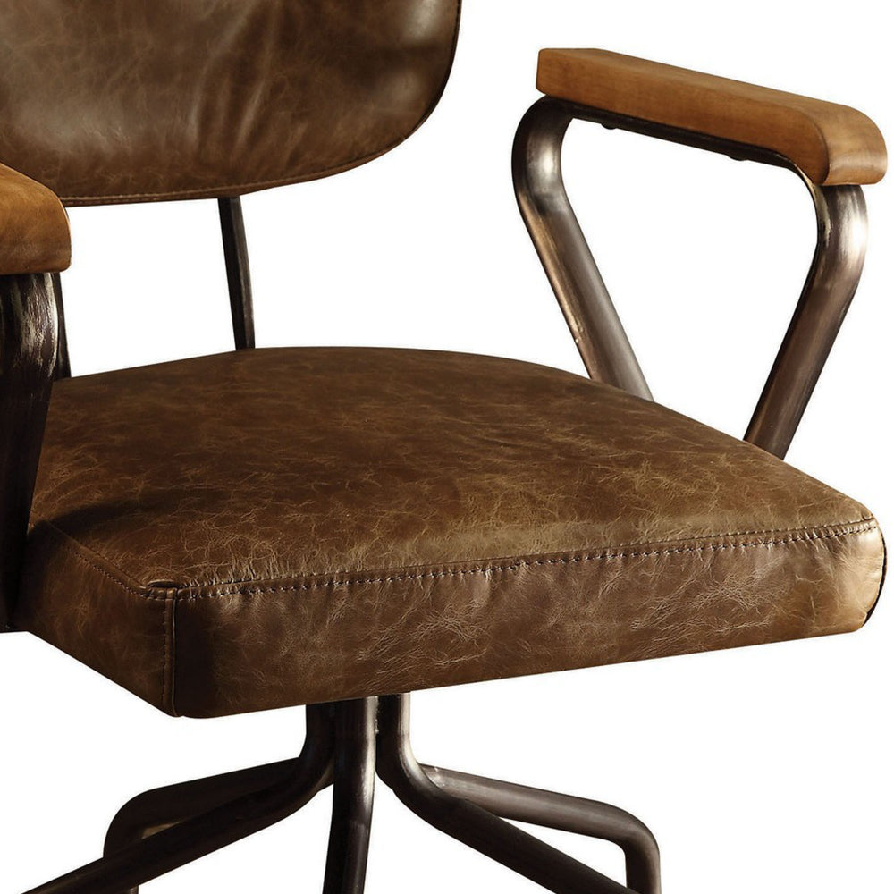 Leatherette Button Tufted Office Chair with 5 Caster Base, Brown-ACME