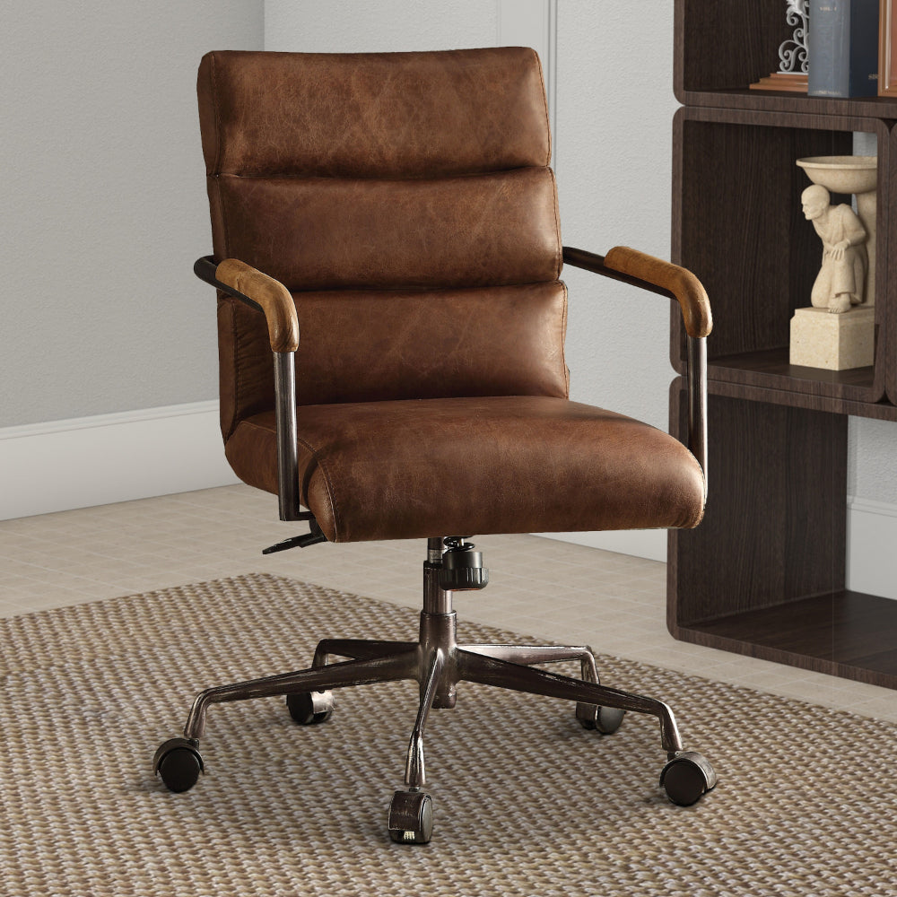 Metal & Top Grain Leather Executive Office Chair, Retro Brown-ACME