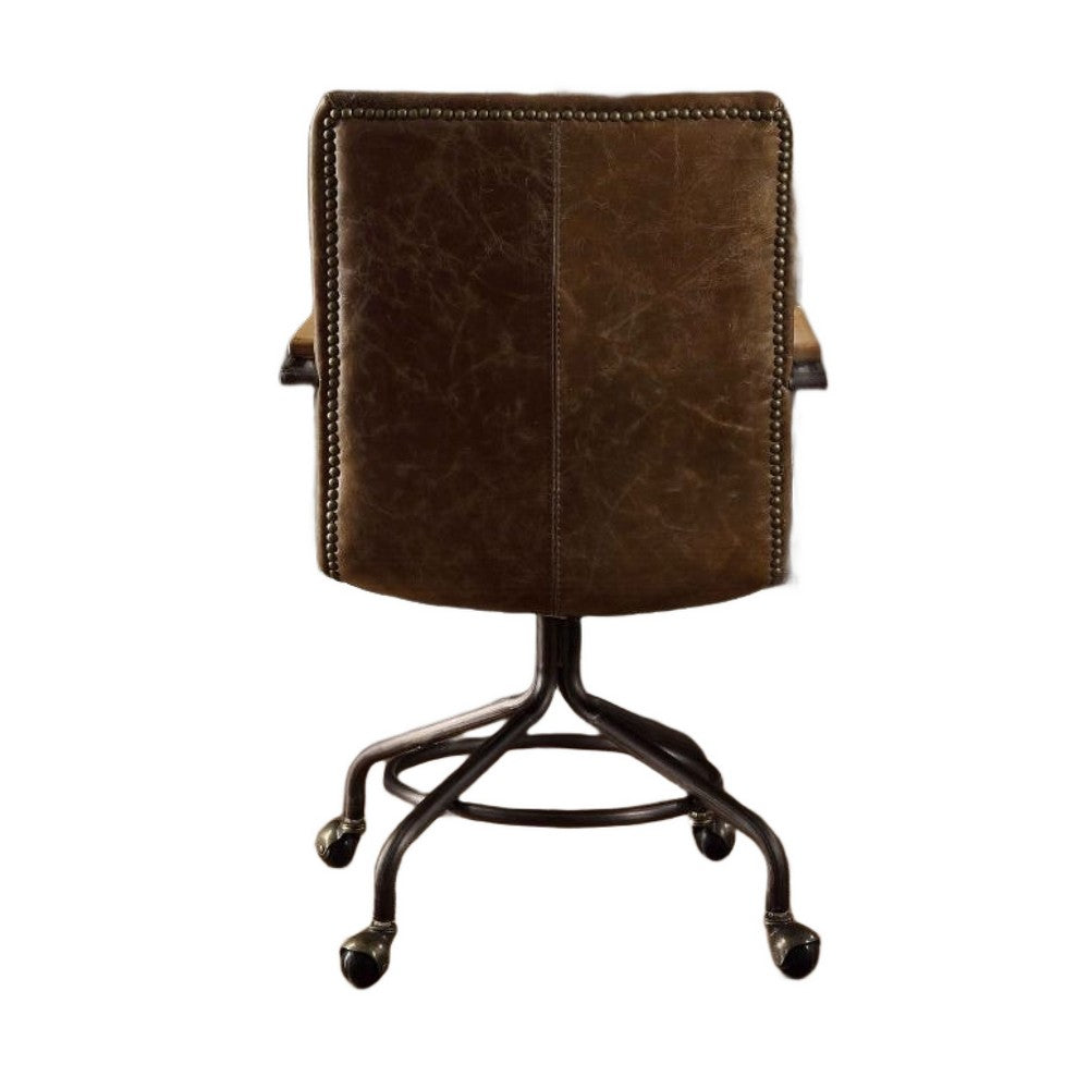 Metal & Leather Executive Office Chair, Vintage Whiskey Brown