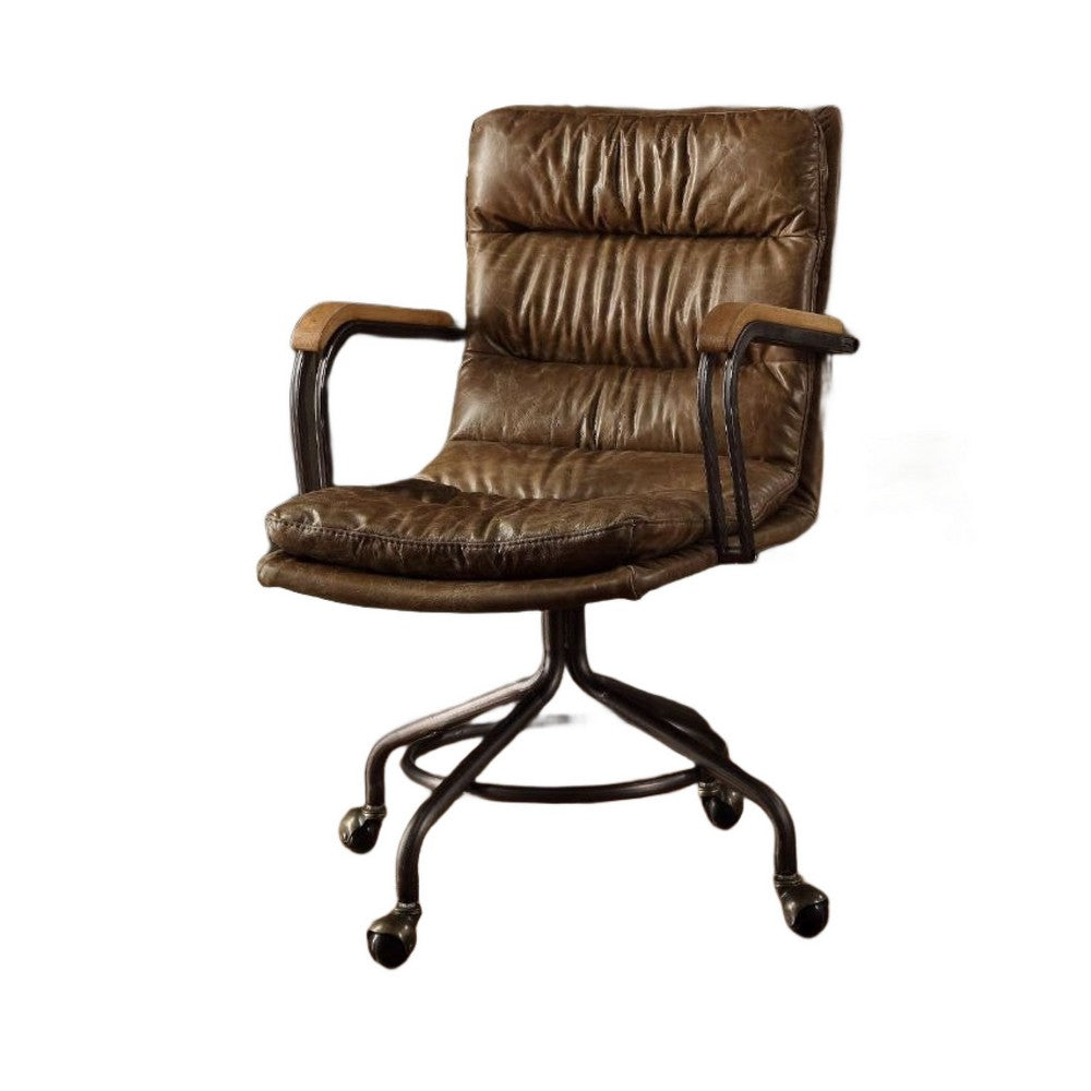 Metal & Leather Executive Office Chair, Vintage Whiskey Brown