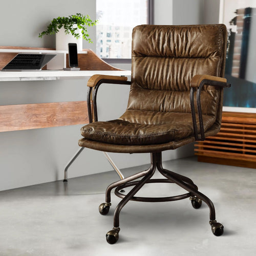 Metal & Leather Executive Office Chair, Vintage Whiskey Brown