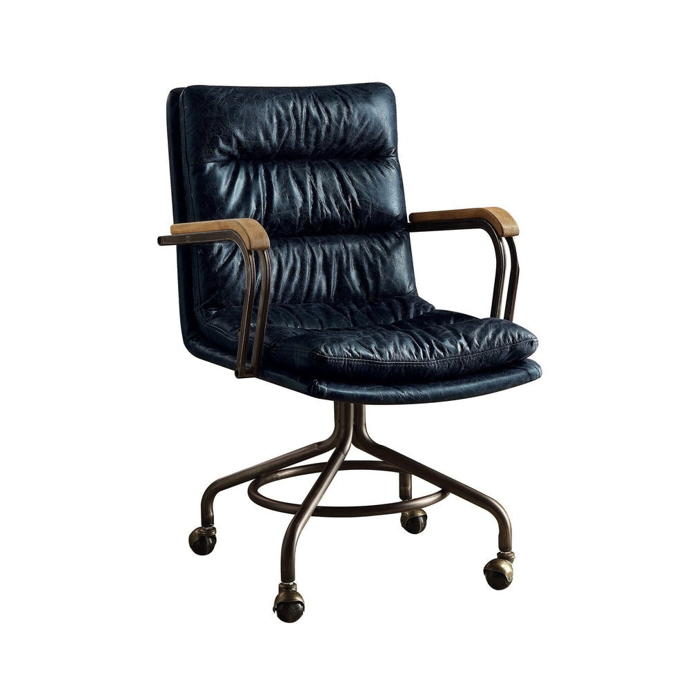 Metal & Leather Executive Office Chair, Vintage Blue