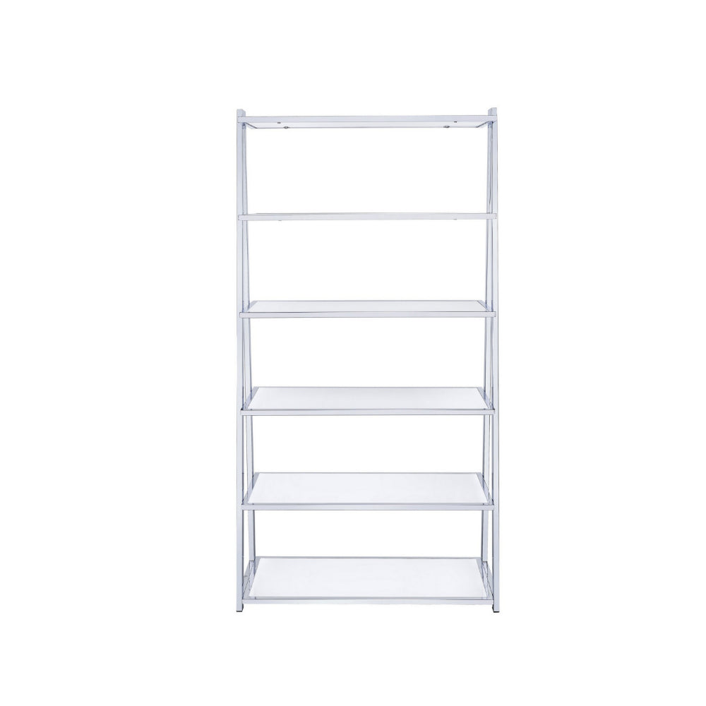 Bookshelf | Metal Frame | White High Gloss & Silver