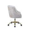 Swivel Velvet Upholstered Office Chair with Adjustable Height and Metal Base, Cream and Gold - 92517
