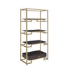 Wood and Metal Bookshelf with Shelves and Drawer, Brown and Gold