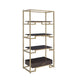 Wood and Metal Bookshelf with Shelves and Drawer, Brown and Gold
