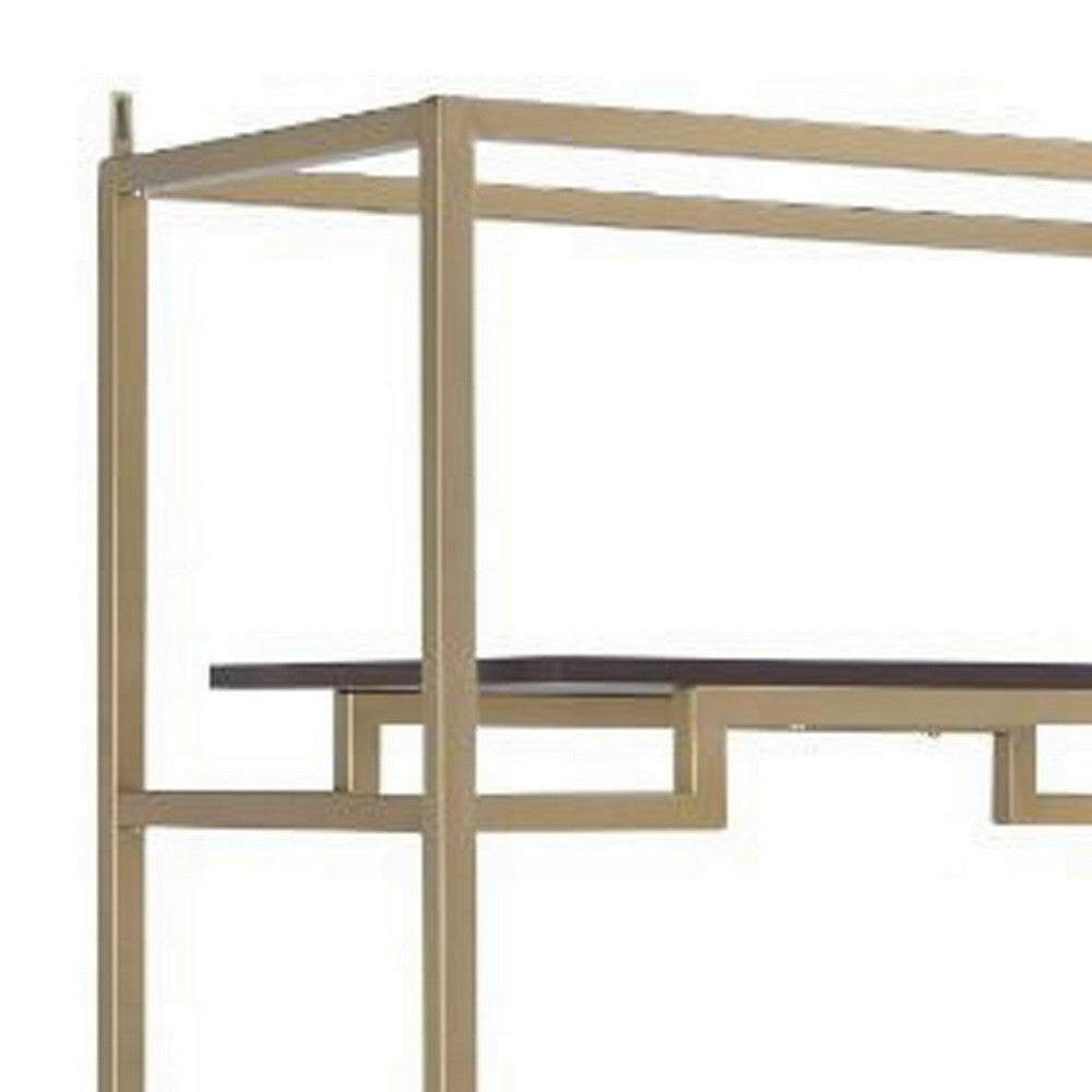 Wood and Metal Bookshelf with Shelves and Drawer Brown and Gold AMF-92787