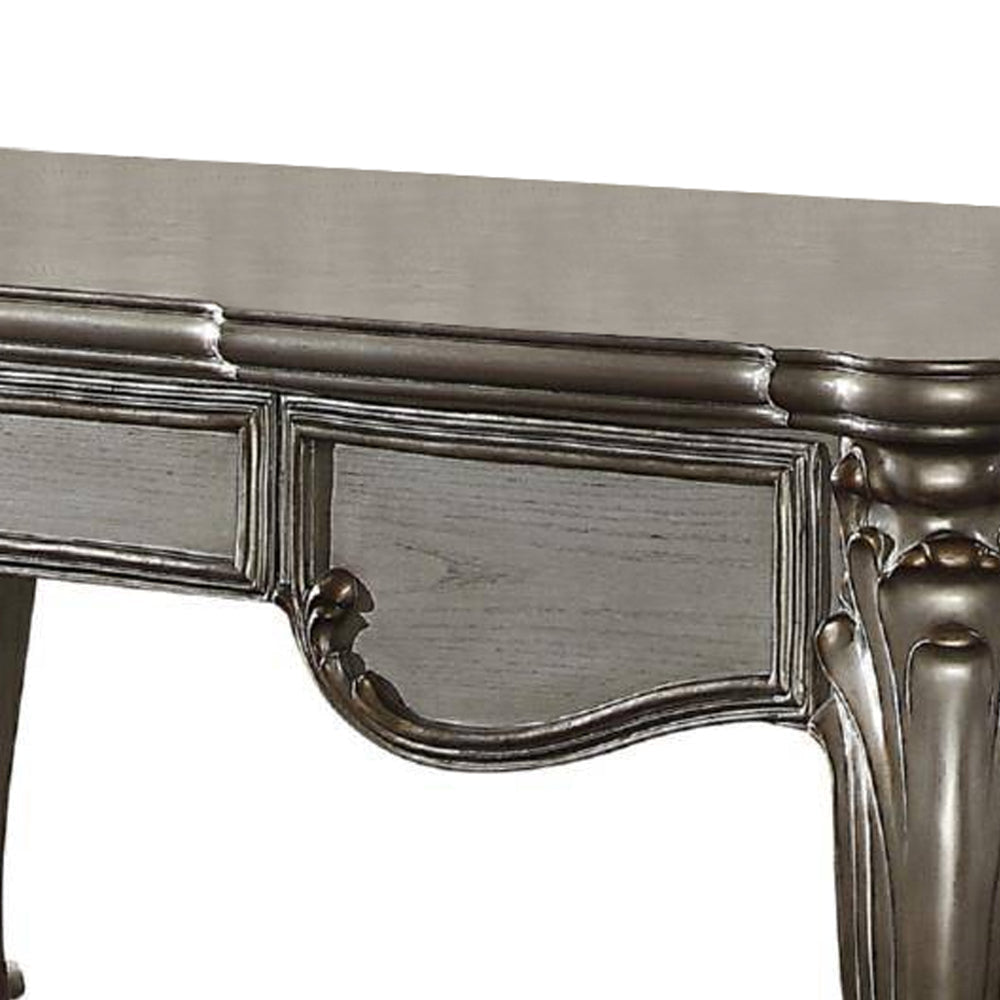 Three Drawer Executive Desk With Oversized Cabriole Legs Antique Silver AMF-92820